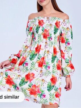 💕Off-the-Shoulder White Floral Midi Dress